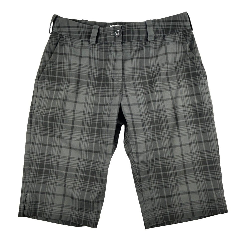 Nike Golf Shorts Womens 6 Tour Performance Dri-Fit Grey Plaid Stretch Pockets